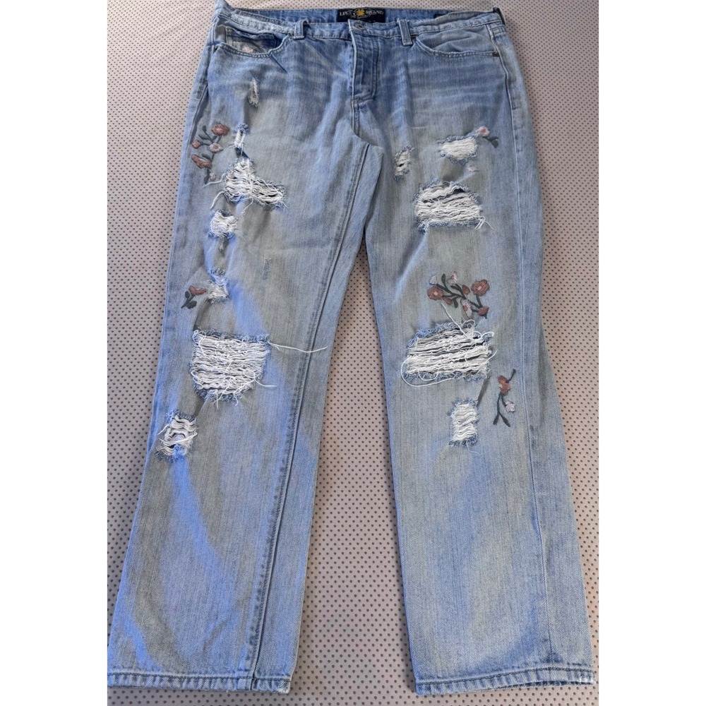 Lucky Brand Sienna Slim Boyfriend Floral Embroidered Distressed Jeans 10/30
